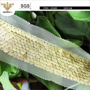 MIX-TOP-LP2405 土豪金偏孔吊片绣织带，亮片绣织带