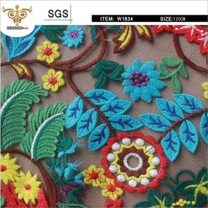 W1834 Mix-color floral embroidered tulle lace fabric, latest french lace