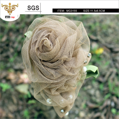 MG3155时尚网纱布艺花朵，手工玫瑰花、胸花