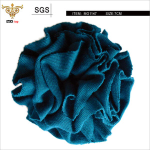 MIX-TOP-MG1147 Dark blue knit fabric flower, purely made by hands
