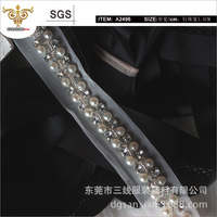SUNSHINE-A2496经典黑白配缝钻条码钉珠带、手工钉珠，厂家直销